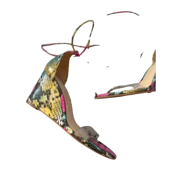 VINCE CAMUTO Multicolor Snake Print Leather Lace Up Wedges Size 8 - Picture 4 of 9